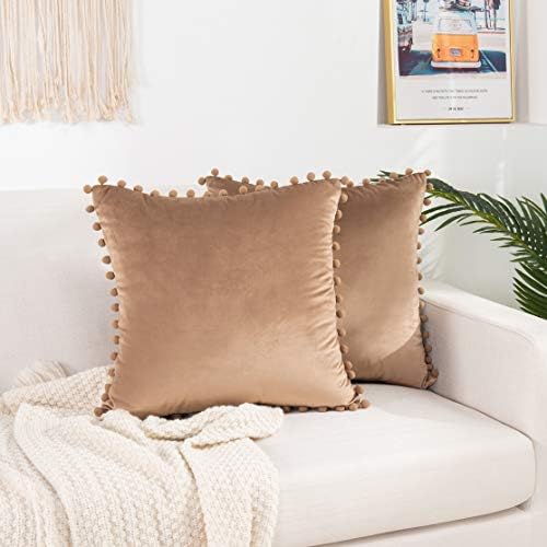 Elegant Comfort Velvet Pillow Covers Set of 2 Taupe 20x20 Inch