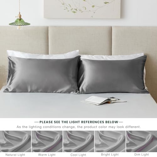 Loves cabin King Size Satin Pillowcase Set of 2 Dark Grey