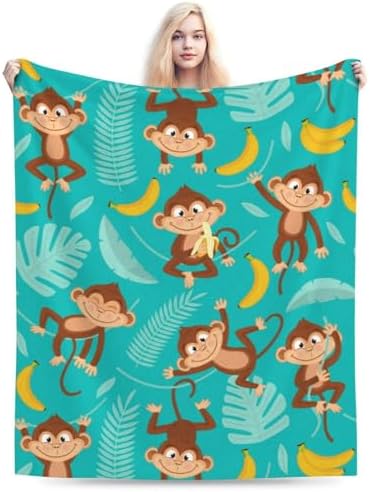 Monkey Banana Palm Throw Blanket Soft Flannel 60x50