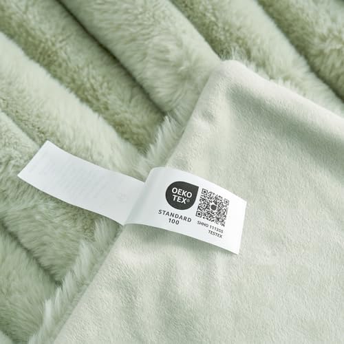 Cozy Bliss Faux Fur Throw Blanket - 50x60 Inches Sage Green