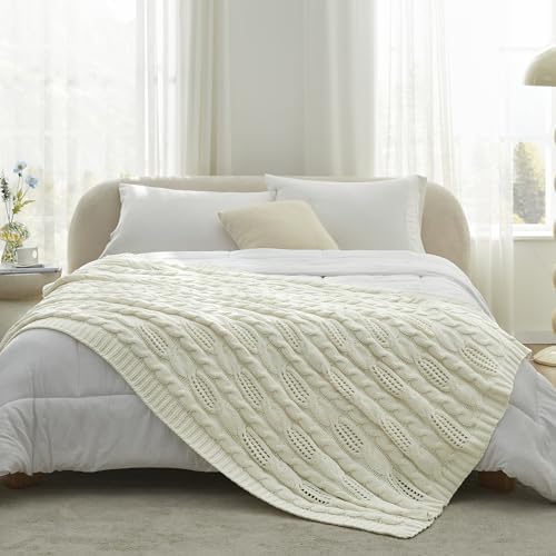 Amlie Home Chunky Knit Throw Blanket 50x60 Ivory