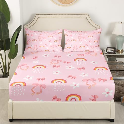 Castle Fairy Pink Bowknot Twin Sheet Set with Pillowcase 1