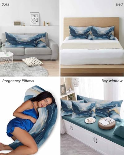 Navy Blue Marble Pillow Covers Set of 2