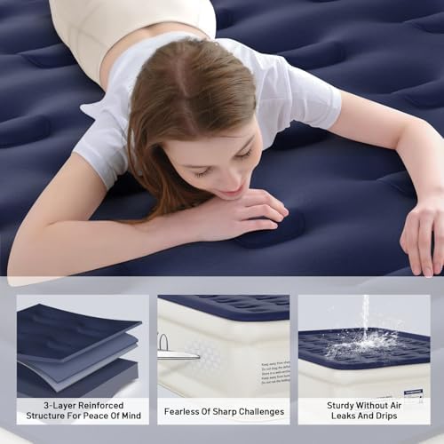 KNZZO Queen Air Mattress with Built-in Pump and Soft Flocked Top