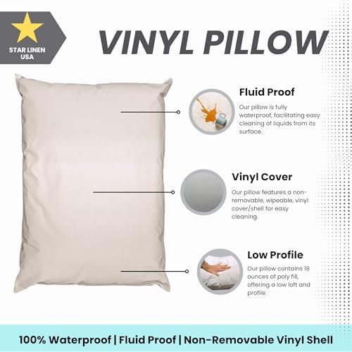 2 Pack MediCheck White Vinyl Bed Pillows - Wipeable Non-Fluffy Low Profile