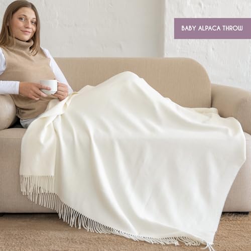100 Baby Alpaca Throw Blanket White Natural Collection 51x71