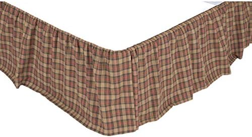 VHC Brands Crosswoods Plaid Cotton Bed Skirt Natural Tan