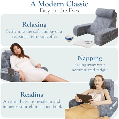 Selectico Reading Pillow for Bed with Arms and Pockets Grey