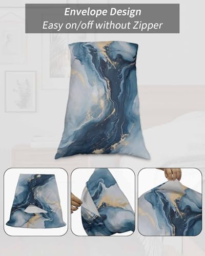 Navy Blue Marble Pillow Covers Set of 2
