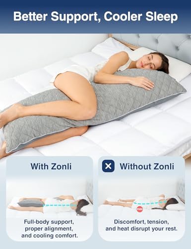 ZonLi Cooling Body Pillow for Adults Grey 20x54 Inches