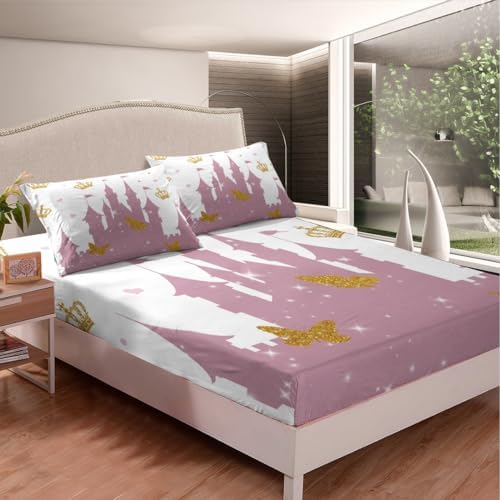 Castle Fairy Cartoon Pink Castle Sheet Set Twin Size 1