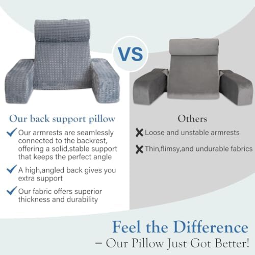 Selectico Reading Pillow for Bed with Arms and Pockets Grey