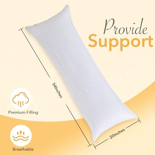 Oubonun Premium Striped Body Pillow - Cooling Cotton Cover Ultra-Soft 3D Microfiber Filled