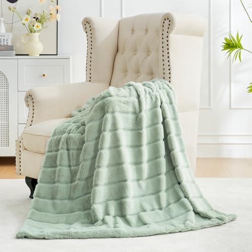 Cozy Bliss Faux Fur Throw Blanket - Green 50x60 Inches