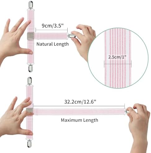 Febcraft 4 Pcs Adjustable Sheet Straps - Non-Slip and Quiet Hold Pink