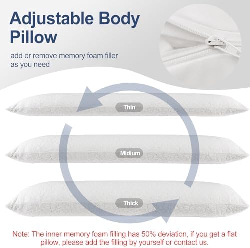 ELAORY Memory Foam Body Pillow for Side Sleepers 20x54 Inch White