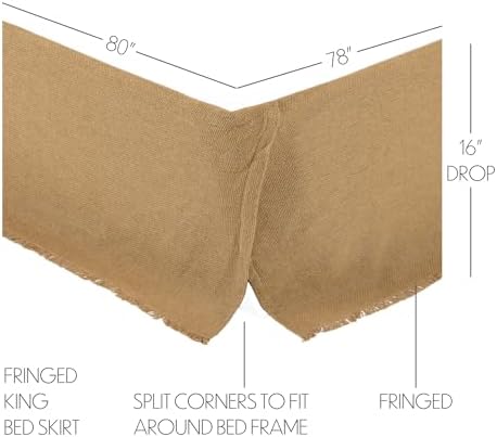 VHC Brands Burlap Fringed King Bed Skirt Tan