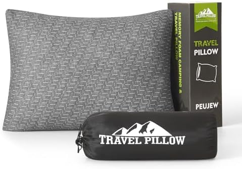 PEUJEW Memory Foam Travel Pillow - Compact Breathable and Supportive