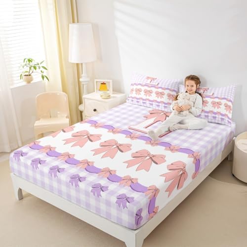 Castle Fairy Purple Checkered Mattress Protector Twin Size with Pillowcase