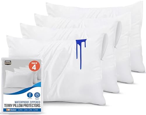Utopia Bedding Waterproof Pillow Protectors with Zipper 4 Pack