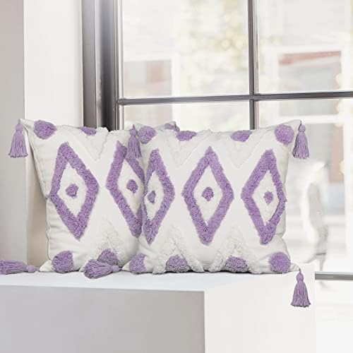 AFUXING 18x18 Woven Throw Pillow Covers with Tassels