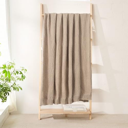 Long Create Knitted Throw Blanket 50X60 Taupe Chevron Design