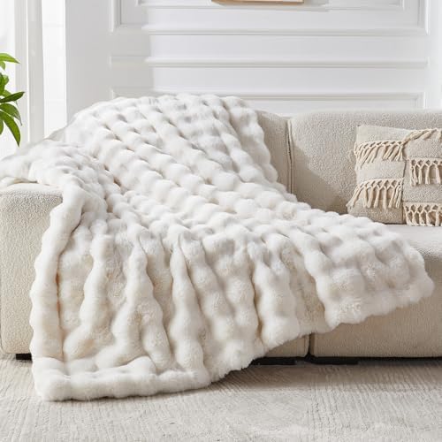 Faux Fur Throw Blanket 50x60 Cozy Luxury Ivory