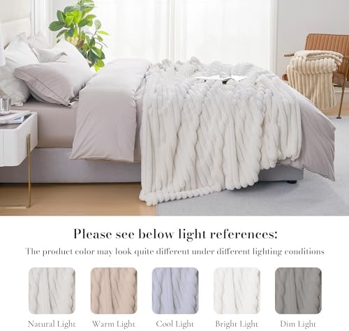 Amlie Home Faux Fur Throw Blanket Ivory 55x70