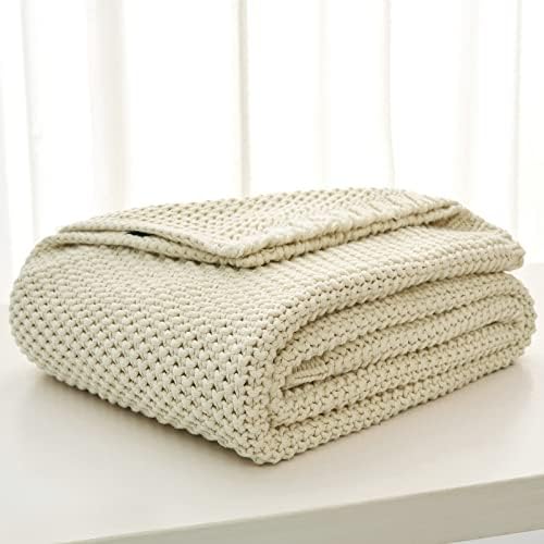 Longhui Bedding Chunky Cable Knit Throw Blanket Cream 60x80