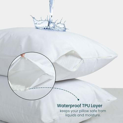 Waterproof Pillow Protectors Set of 2 with Zipper