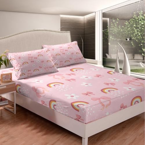 Castle Fairy Pink Bowknot Twin Sheet Set with Pillowcase 1