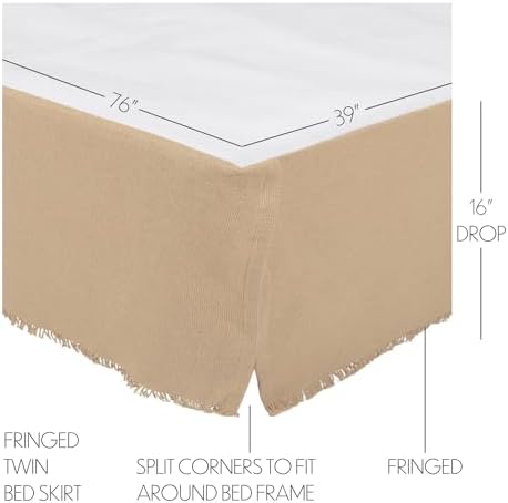 VHC Brands Burlap Fringed Bed Skirts Twin Size