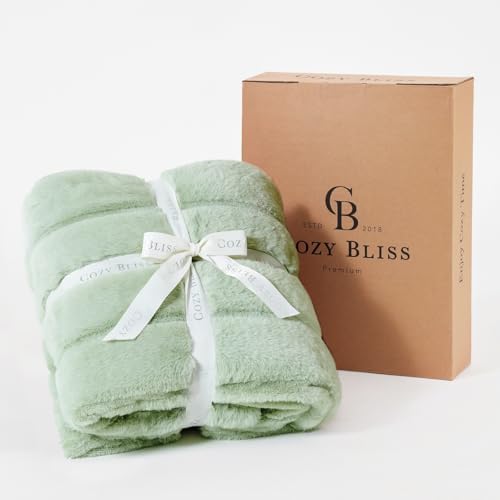Cozy Bliss Faux Fur Throw Blanket - Green 50x60 Inches