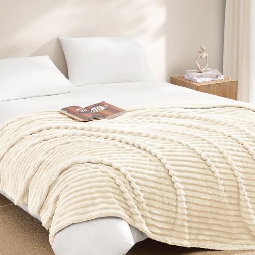 Geniospin Ivory Fleece Throw Blanket 60x80 Inches
