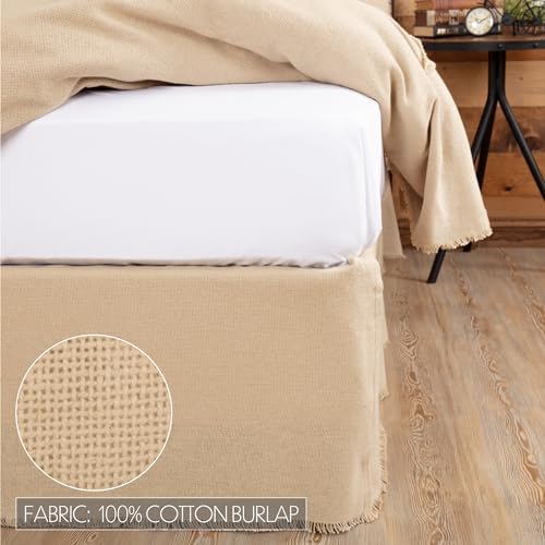VHC Brands Burlap Fringed Bed Skirts Twin Size
