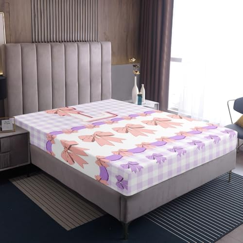 Castle Fairy Purple Checkered Mattress Protector Twin Size with Pillowcase
