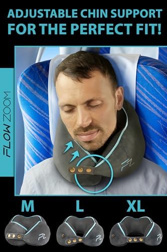 FLOWZOOM Memory Foam Travel Pillow Adjustable with 360 Support Grey