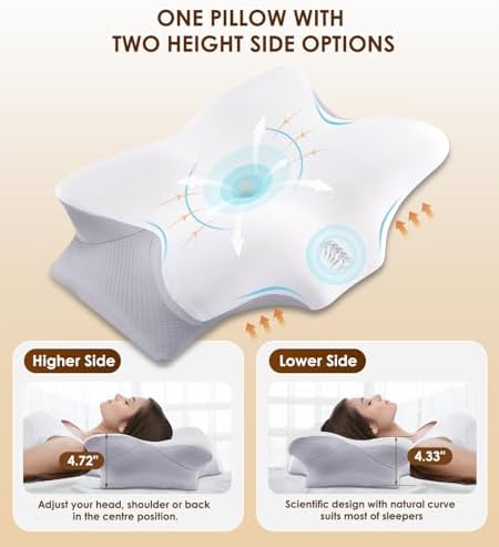 FAIORD Ergonomic Cervical Pillow with Cooling Memory Foam and Washable Case