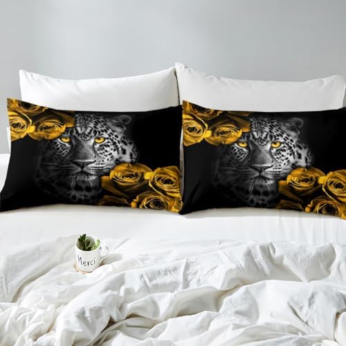 Homewish Leopard Print Twin Fitted Sheet Set with Pillowcase 1