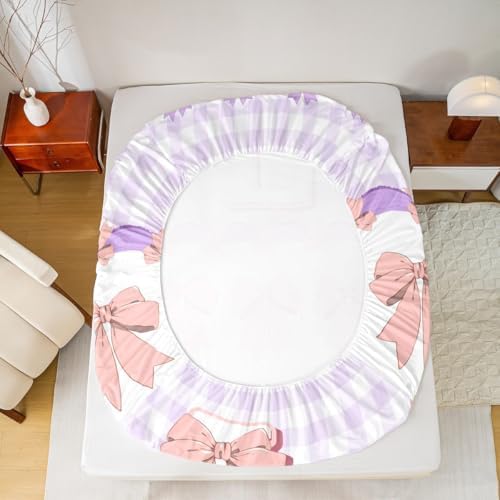 Castle Fairy Purple Checkered Mattress Protector Twin Size with Pillowcase