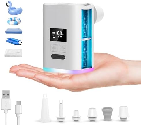 ZOPOM Mini Air Mattress Pump with 5 Nozzles and 5000mAh Battery