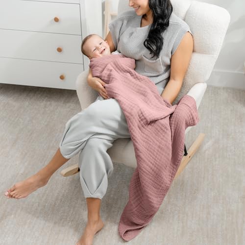 Comfy Cubs Muslin Baby Blanket - 6-Layer Soft Lightweight Mauve