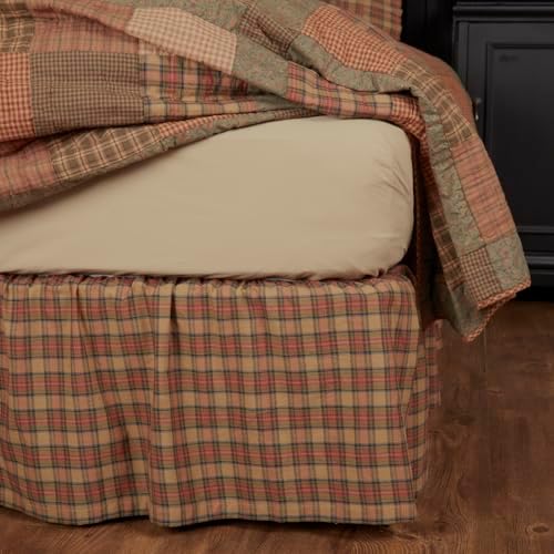 VHC Brands Crosswoods Plaid Cotton Bed Skirt Natural Tan