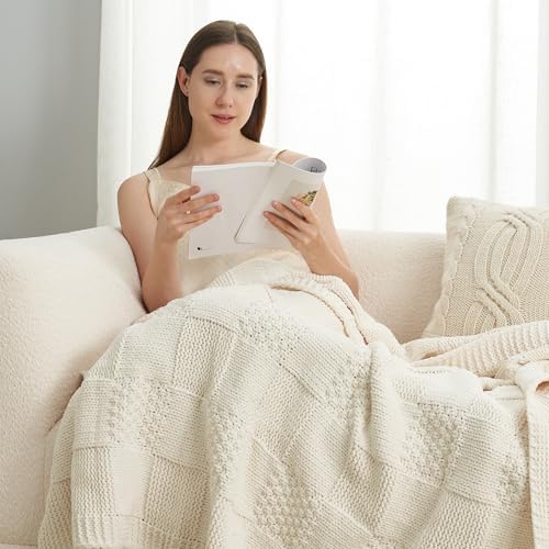 Amlie Home Checkered Chenille Throw Blanket 50x60 Ivory