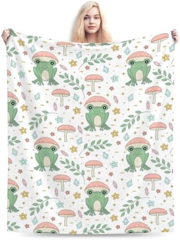 Frog Blanket With Mushroom Pattern - Fuzzy Plush 50X40 Throw for Home