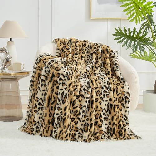 Cozy Bliss Luxury Faux Fur Leopard Print Throw Blanket
