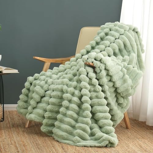 Cozy Bliss Faux Fur Throw Blanket - 50x60 Inches Sage Green