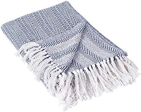 DII Herringbone Striped Cotton Throw Blanket 50x60 Nautical Blue