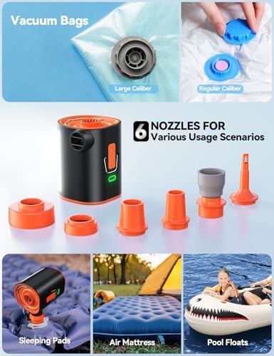 JOYROOM Rechargeable Air Pump with LED Light and 6 Nozzles