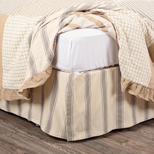VHC Brands Grace Striped Cotton Farmhouse Bed Skirt Creme White